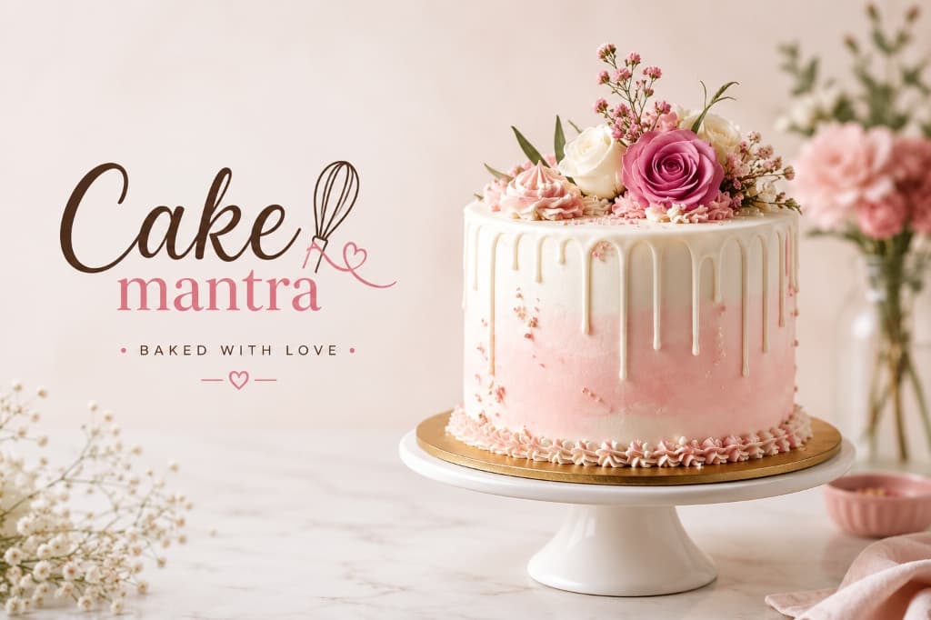 Beautiful custom pink and white cake decorated with flowers
